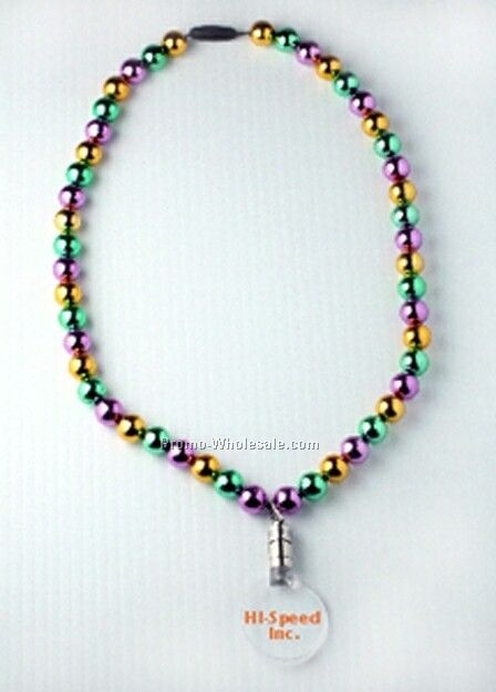 Light Up Pendant Necklace W/ Mardi Gras Beads- White LED