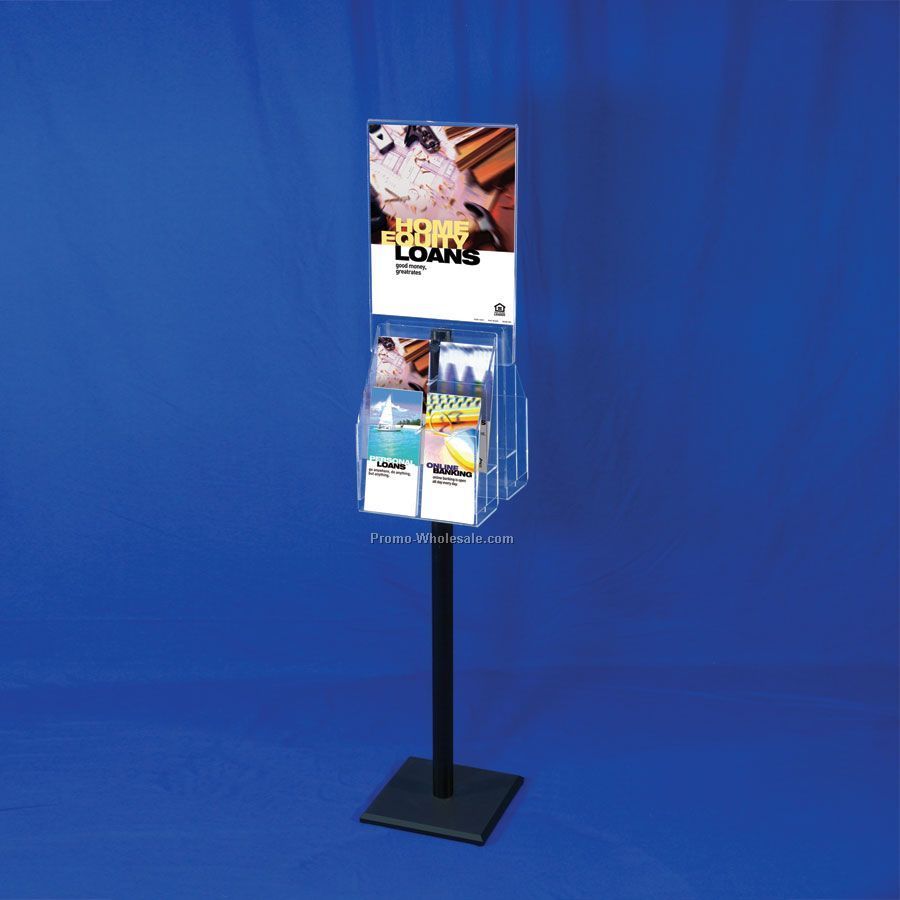 Literature Display Stand With Sign Holder & Adjustable Pockets