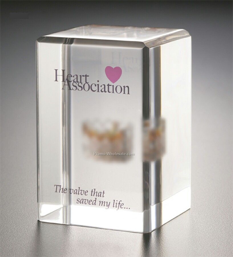 Lucite Embedment Standing Cube Award With Beveled Edges