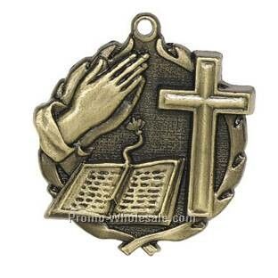 Medal, "bible, Cross" - 1-3/4" Wreath Edging