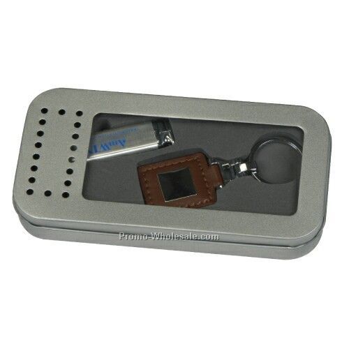 Metal Lighter & Leatherette Key Tag Gift Set