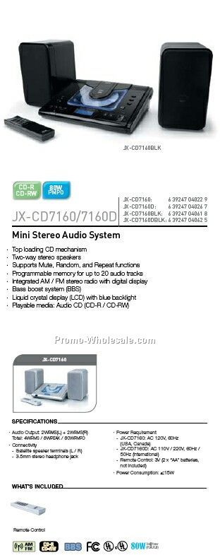 (Mini CD Stereo Audio System W/ Remote) 