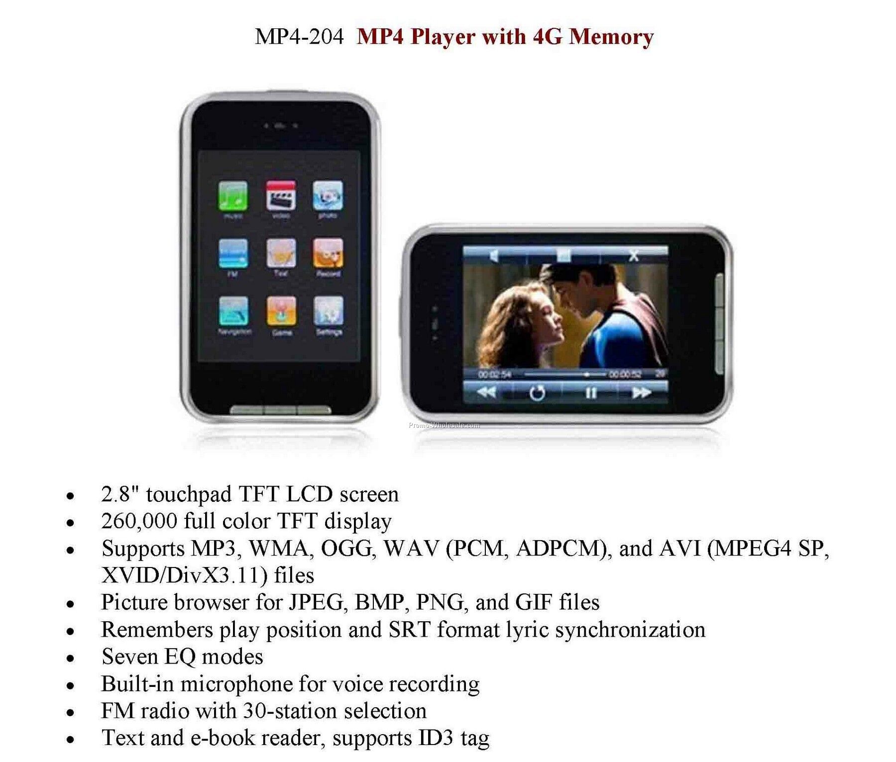 Mp4, Mp3, Video Music Player, With 4g Memory, Voice Recorder