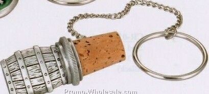 Pewter Wine Barrel Bottle Stopper W/ Chain