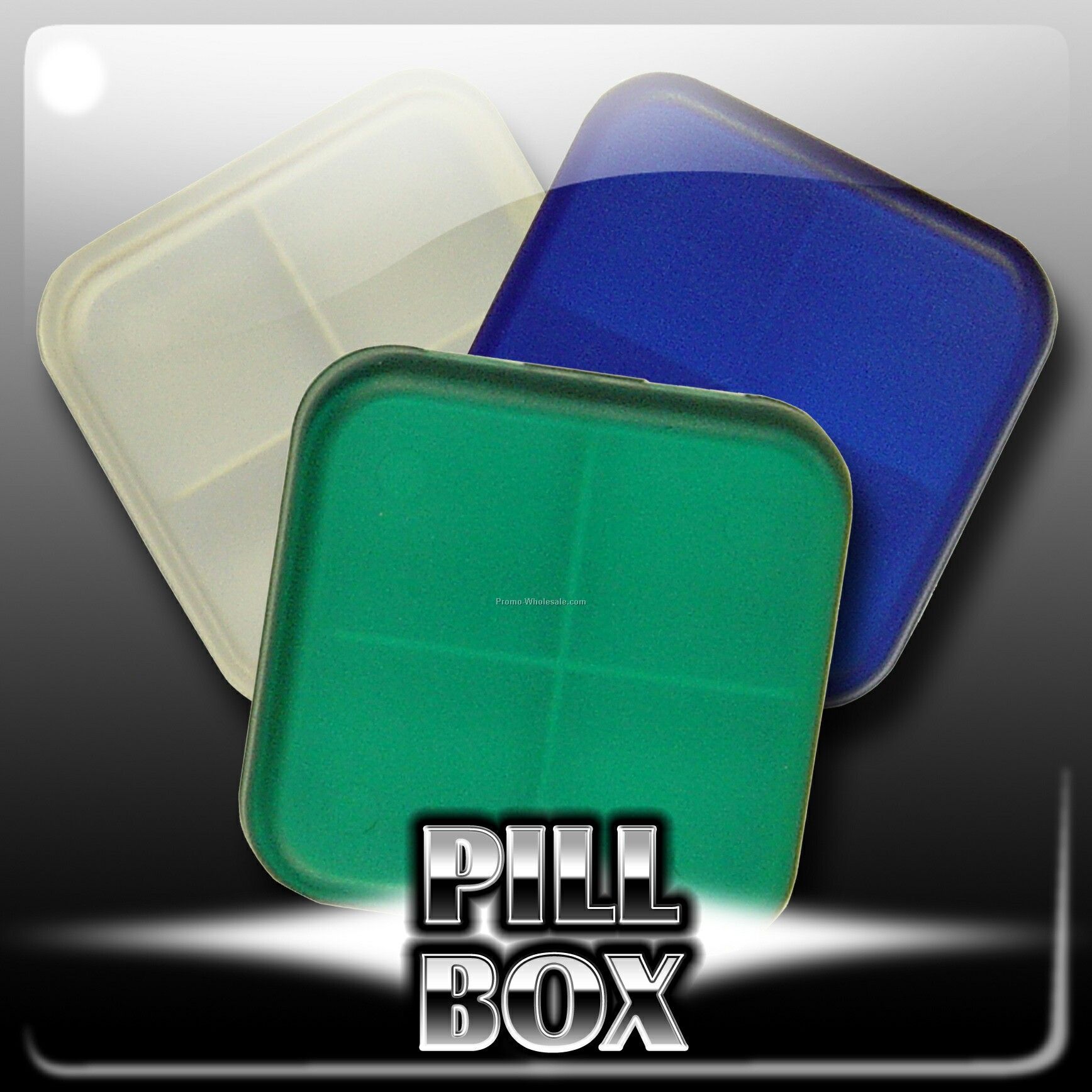 Pill Box, Square 4-compartment Tray