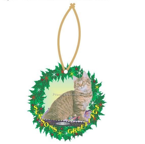 Pixiebob Cat Executive Line Wreath Ornament W/ Mirrored Back (6 Sq. Inch)