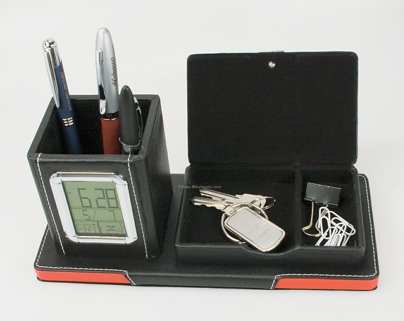 Presidential Series Desk Clock W/ Pen Holder & Storage Compartment