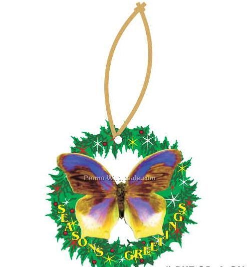 Purple & Yellow Butterfly Executive Wreath Ornament W/Mirror Back(4 Sq. In)