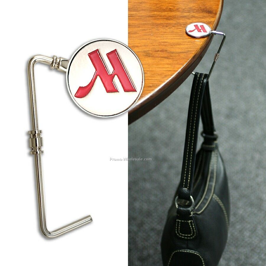 Purse Hanger With Custom Emblem And Swiveling Stem