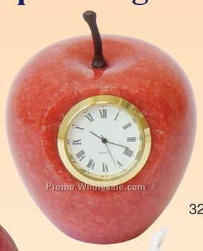 Red Marble Apple Paper Weight W/ Clock (Sandblast)