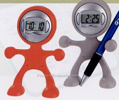The Flex Man Digital Alarm Clock/ Pen & Message Holder