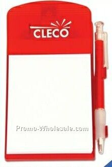 Translucent Red Memo Pad And Pen W/ Magnetic Back
