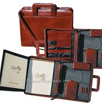 Walnut Italian Leather Zip Tri Fold PDA Portfolio