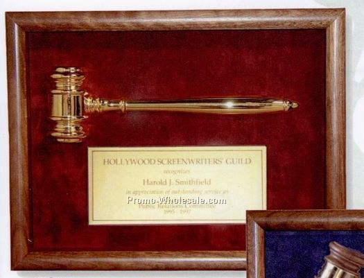 Walnut Shadow Box Award W/ 24k Gold Plated Gavel (10"x13")