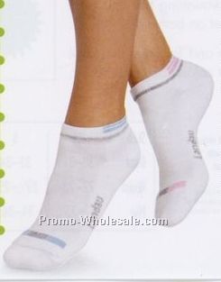 White W/ Ceil Blue Trim Landau Performance Anklet Socks (9-11)