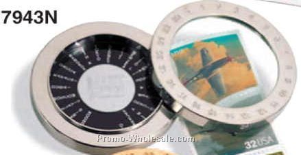 World Time Magnifier Paper Weight 3-function Desk Accessory - Nickel