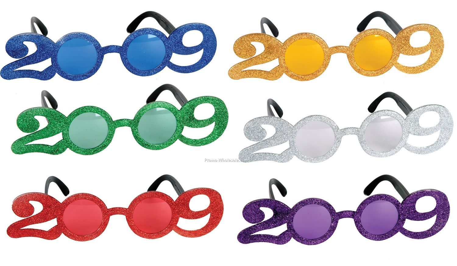 Year 2009 Glittered Plastic Eyeglasses (Full Head Size)