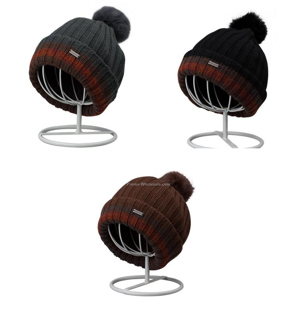 fashion beanie with rabbit fur pompom