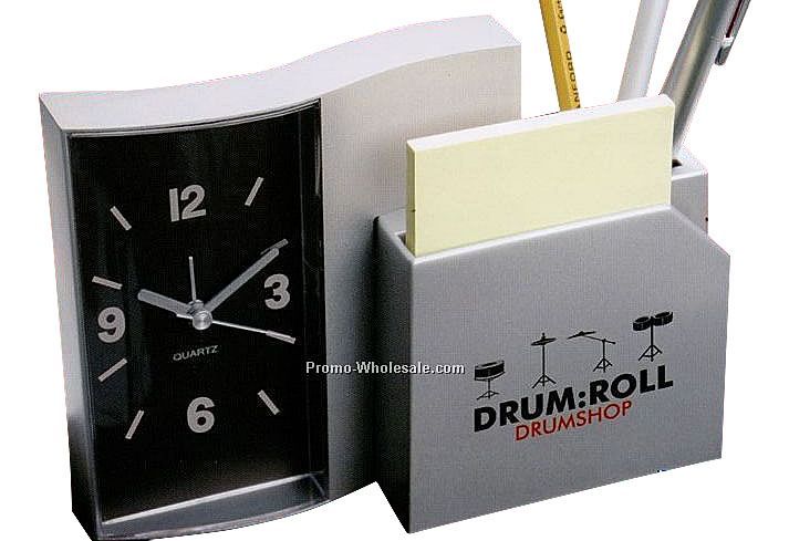 Desk Organizer With Alarm Clock, Pen Holder And Notepad Holder