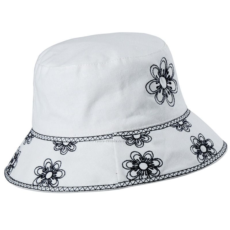 White floral bucket hat