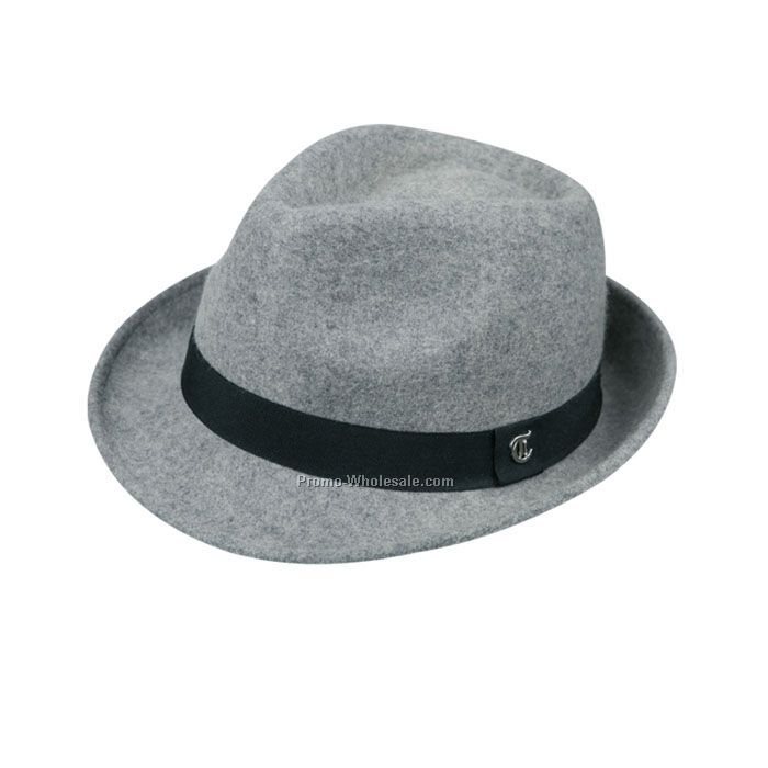 Light grey triby hat with black band
