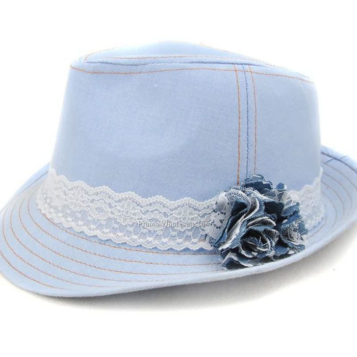 Denim cotton fedra with lace flowers band