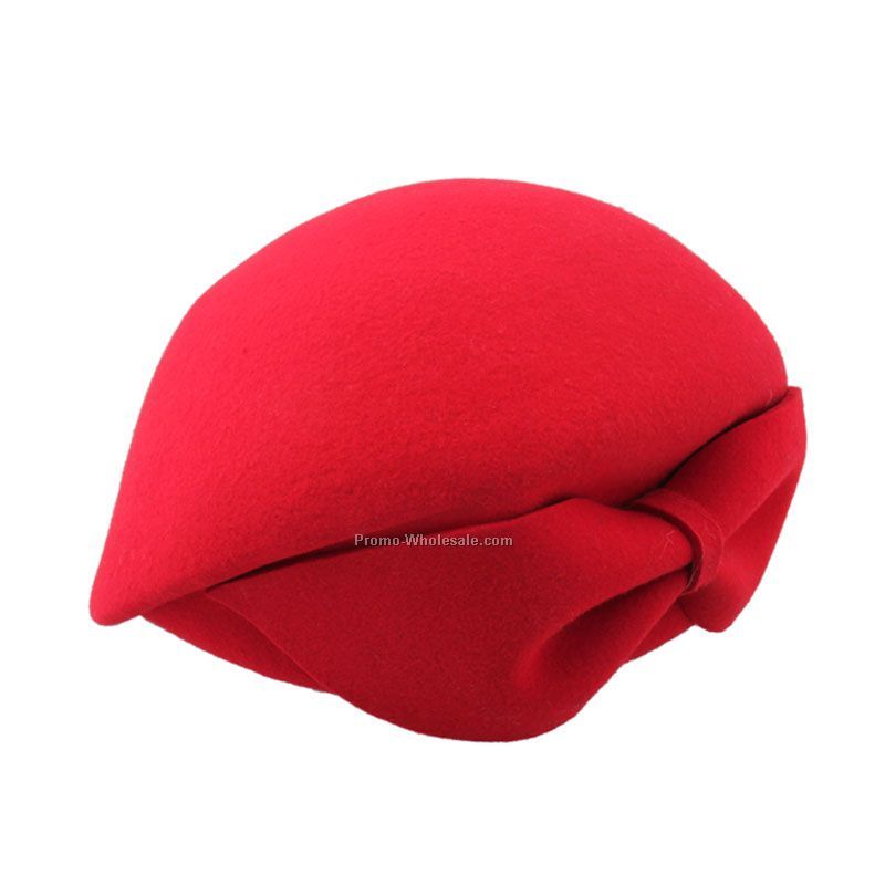 Chinese red fashion beret with bow at back
