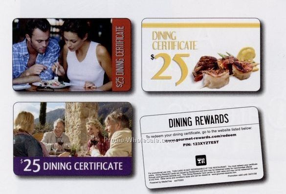 $25 Dining Certificate Card