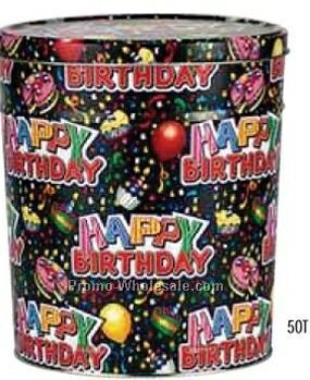 10-1/4"x3-5/16" Decorative Round Tin & Pails - Birthday Wishes