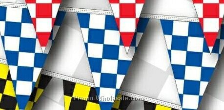 100' 4 Mil Triangle Checkered Race Track Pennant - Blue/ White