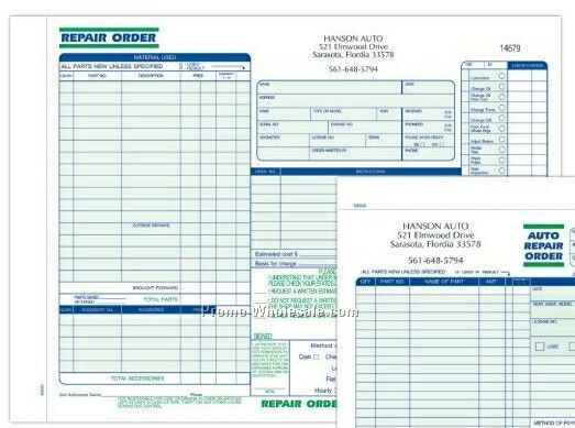 11"x8-1/2" 3 Part Fl Repair Order Formatted Snap Sets