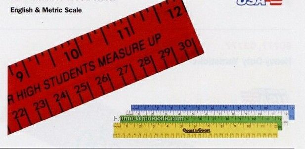12" Fluorescent Wood Ruler With English & Metric Scale - 2 Day Rush