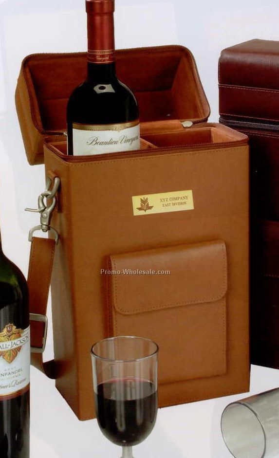 13-1/2"x4-1/2"x3-5/8" Leather Connoisseur Wine Carrier