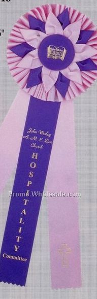 18" Custom Rosette Ribbon With Triple 2"x15" Streamers & 6-1/2" Head