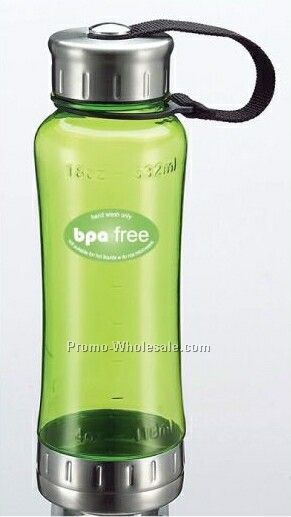 18 Oz. Contoured Bpa Free Reusable Water Bottle W/ Stainless Steel Accents