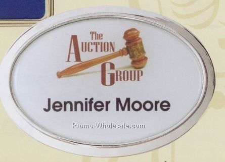 2-1/2"x1-7/8" Oval Name Badge W/ Pin Back Attachment
