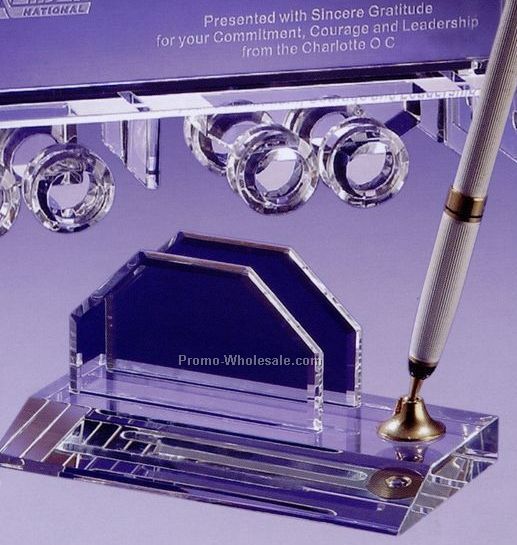 2-1/2"x4"x3" Crystal Pen Set W/ Business Card Holder