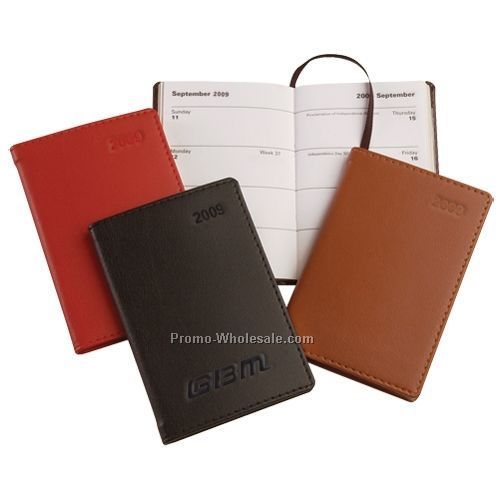 2-3/4"x4-1/4" Red Genuine Leather Small Upright Pocket Planner