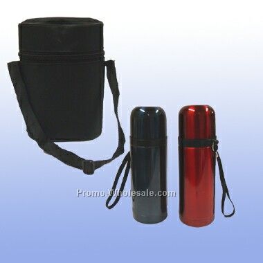 2 Pcs Stainless Steel Flasks W/ Zipper Case (Screened)