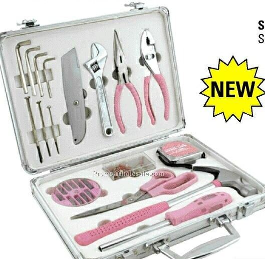 27 Piece Pink Handle Home Travel Set With Aluminum Case