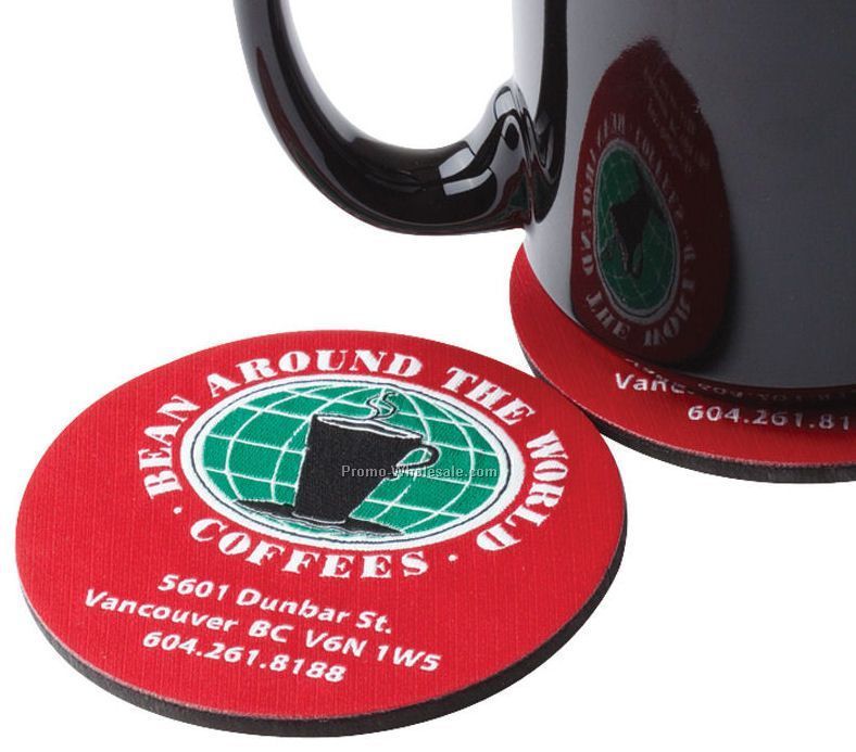 3-1/2" Wov-in Line Round Foam Backing Coasters - Elite Material