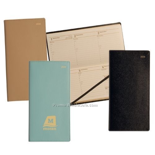 3-1/8"x6-1/2" Black Bonded Leather Planner W/ Horizontal Pocket