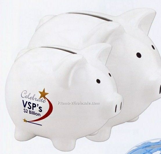 3-3/4"x3"x3" White Ceramic Piggy Bank