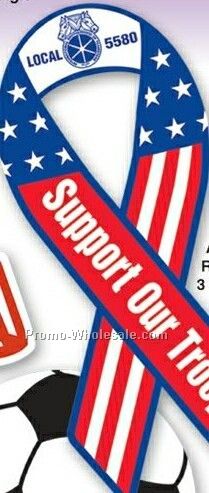 3-3/8"x8" Stock Support Our Troops Ribbon Shape Car Magnet