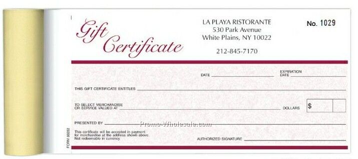 3-5/8"x7" 2 Part Gift Certificate Booklet