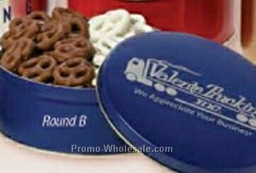 32 Oz. 4 Way Pretzel Sampler Custom Round Tin