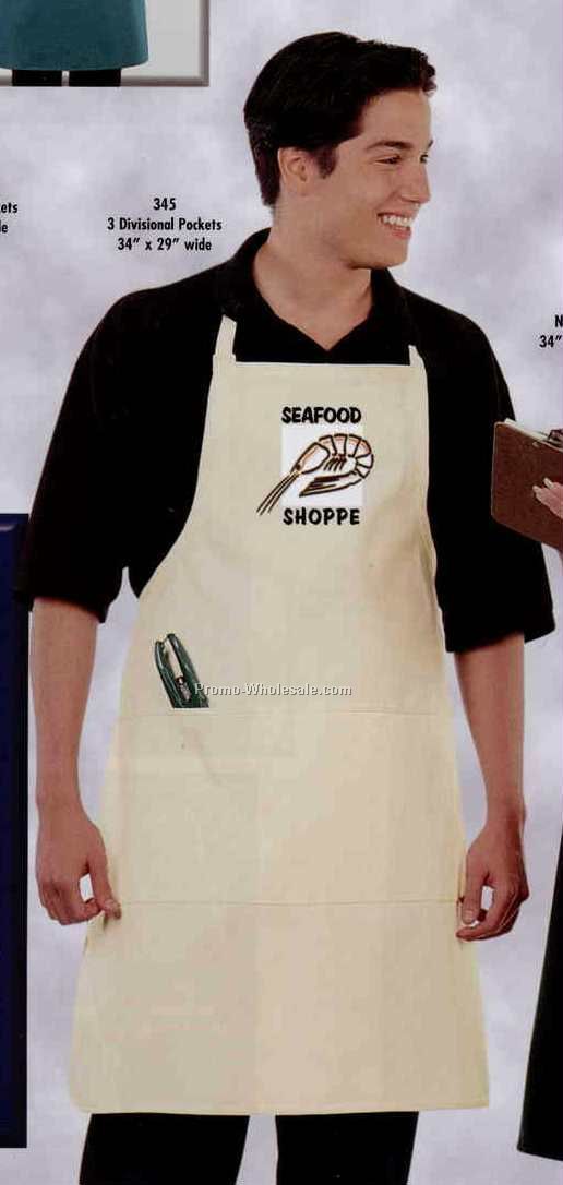 34"x29" Solid Color Twill Bib Apron W/ 3 Divisional Pocket