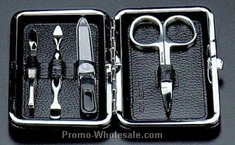 4 Piece Manicure Set With Black Leather Case