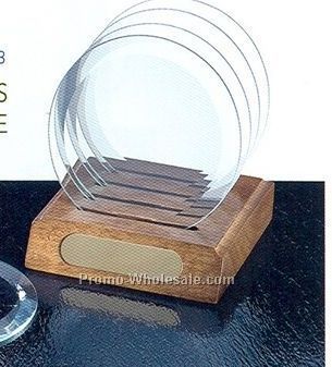 4-piece Circle Glass Coaster Set W/ Walnut Wood Base