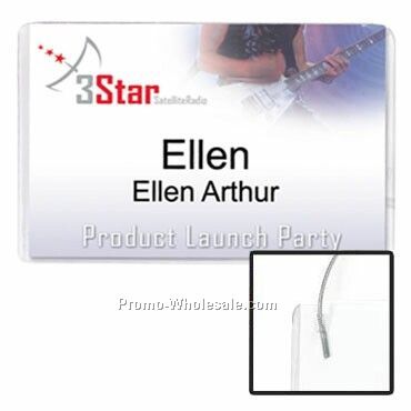 4"x2-1/2" Vinyl Nametag Holder W/ Silver Elastic Cord